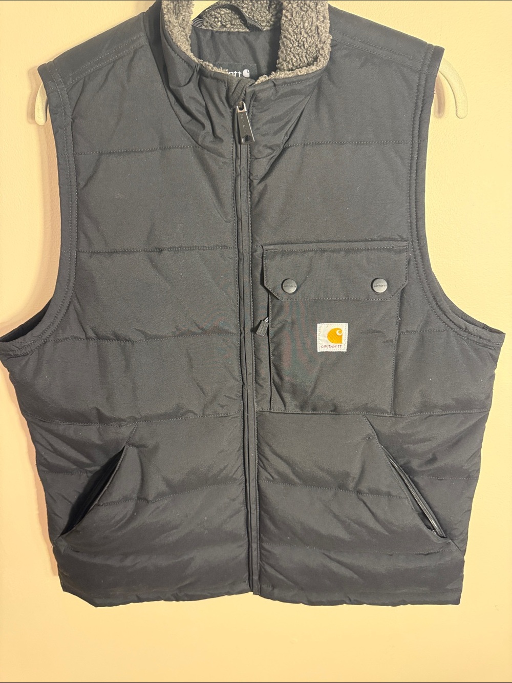Carhartt Black Quilted Insulated Vest with Sherpa Collar